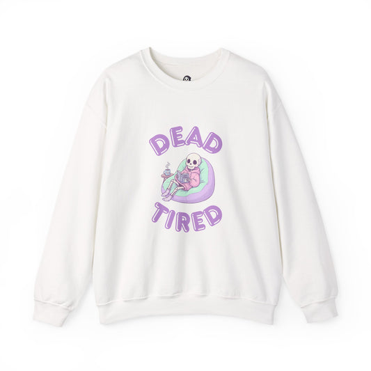 Dead Tired Sweatshirt | Spooky Cute Skeleton Crewneck | Pastel Goth Kawaii Graphic