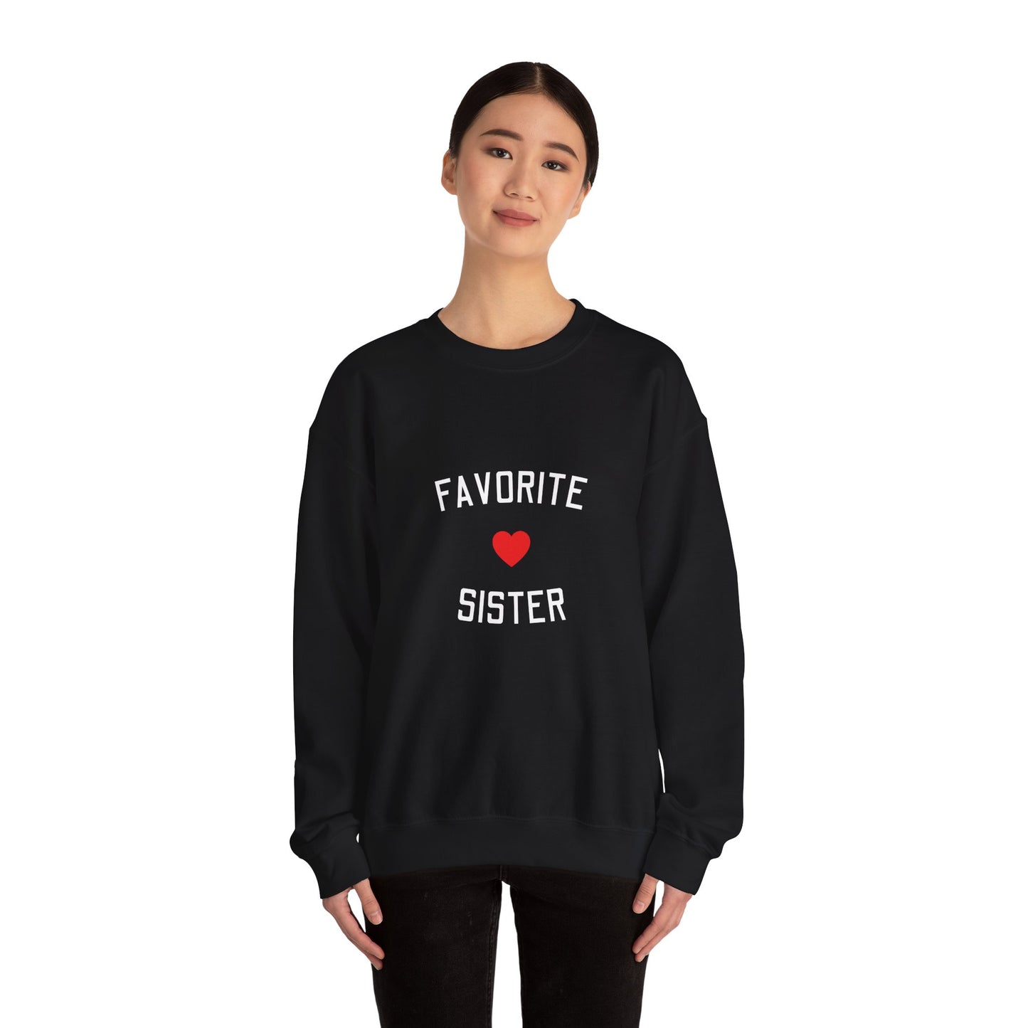 Adult — Favorite Sister Crewneck Sweatshirt — Heart Graphic