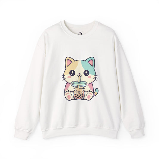Boba Cat Sweatshirt | Kawaii Cat Bubble Tea Crewneck | Cute Pastel Graphic